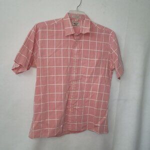 Sansabelt Sport Shirt Mens L Pink Checked Short Sleeve Button Up‎ Office